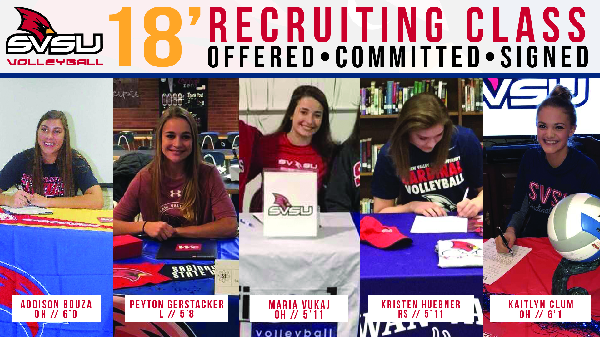 SVSU Volleyball Signs Five To 2018 Recruiting Class